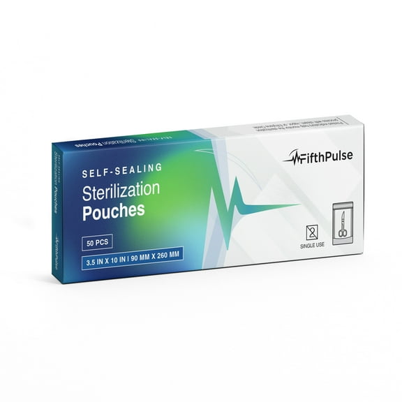 FifthPulse Self-Sealing Sterilization Pouches 3.5" x 10", with Protective Strip & Color Changing Indicator - 50-Pack