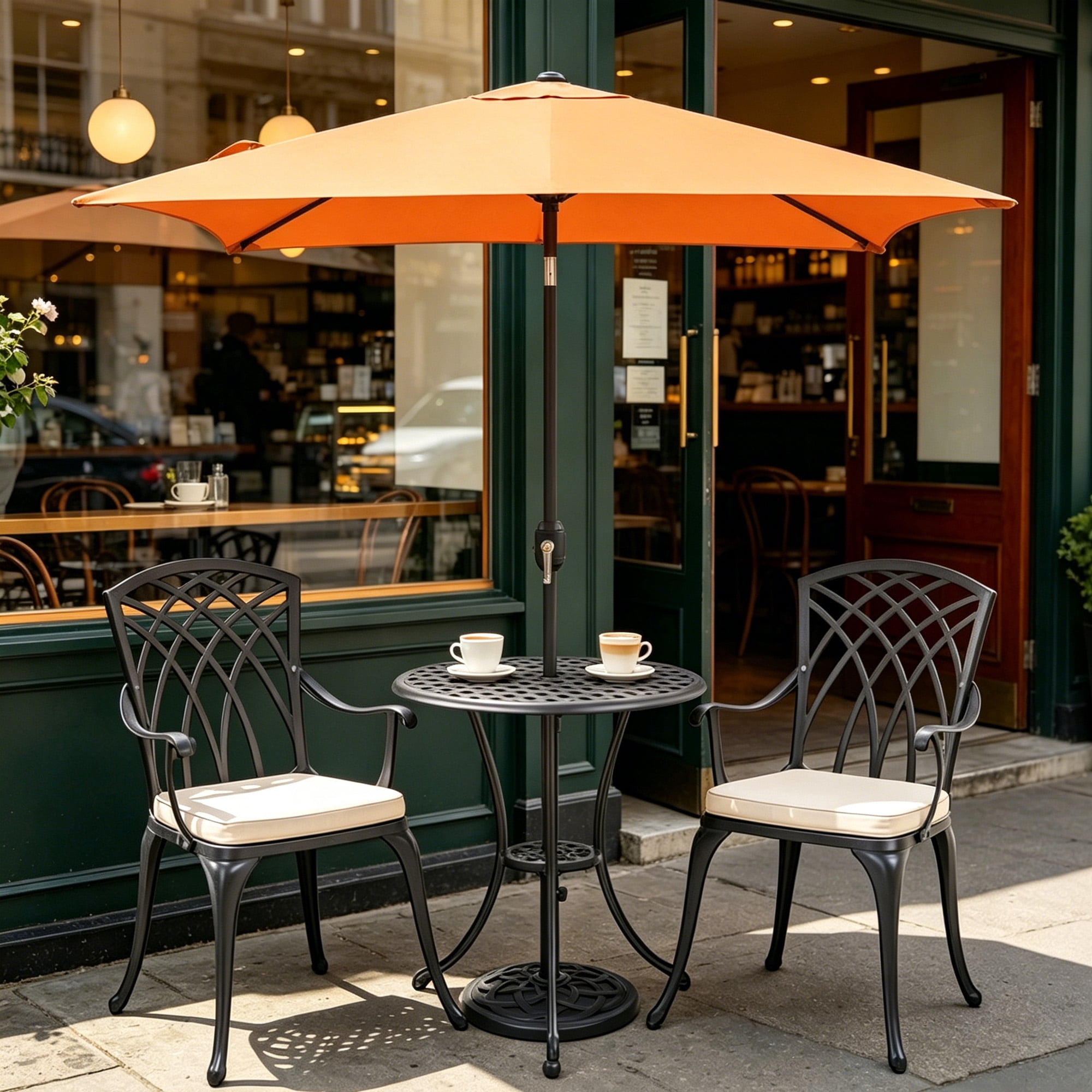 Kool 6.5 ft Square Outdoor Patio Market Umbrella with Push Button Tilt and Crank Handle, Orange