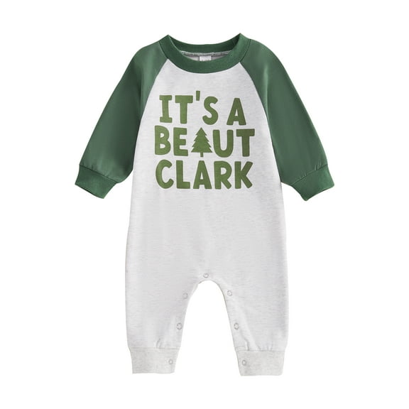 FeMereina Baby Boy Girl Christmas Outfits Color Block Long Sleeve Letter Printed Romper Xmas Jumpsuit Newborn Infant Fall Winter Clothes