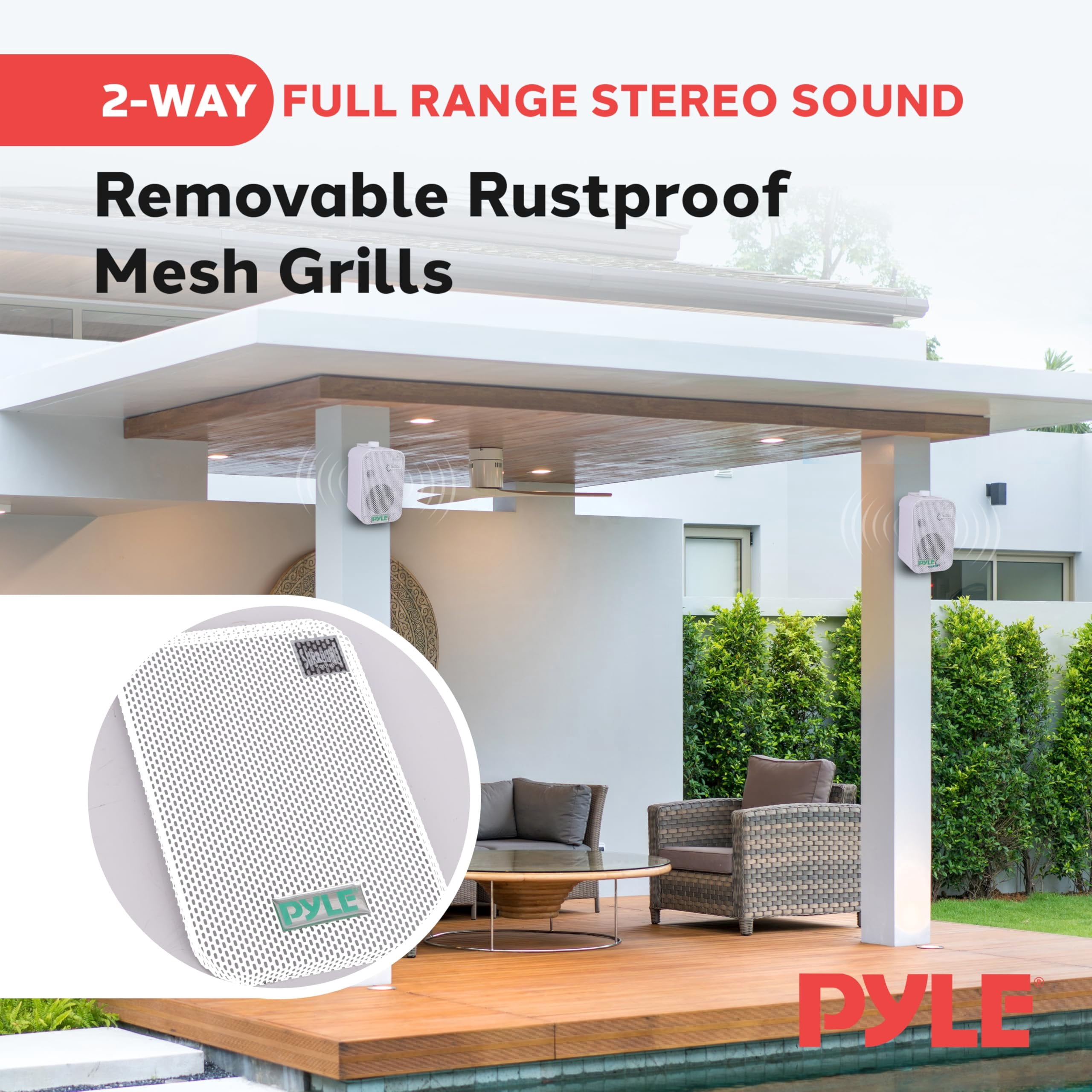 Pyle - Indoor / Outdoor Waterproof Speaker System - 5.25 Inch Pair of Weatherproof Wall/Ceiling Mounted Speakers with Heavy Duty Mesh Covers, 200 Watts RMS, Universal Mount - PDWR40W White