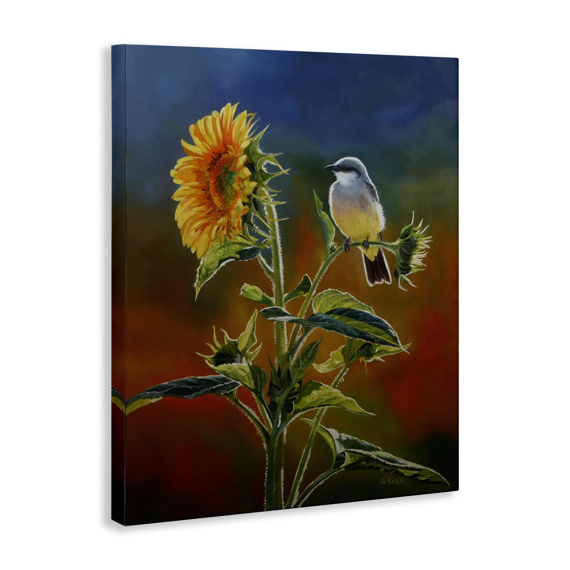 Stupell Industries Western Kingbird & Flower Plants & Flowers Painting Wrapped Canvas Art Print Wall Art, 36 x 48