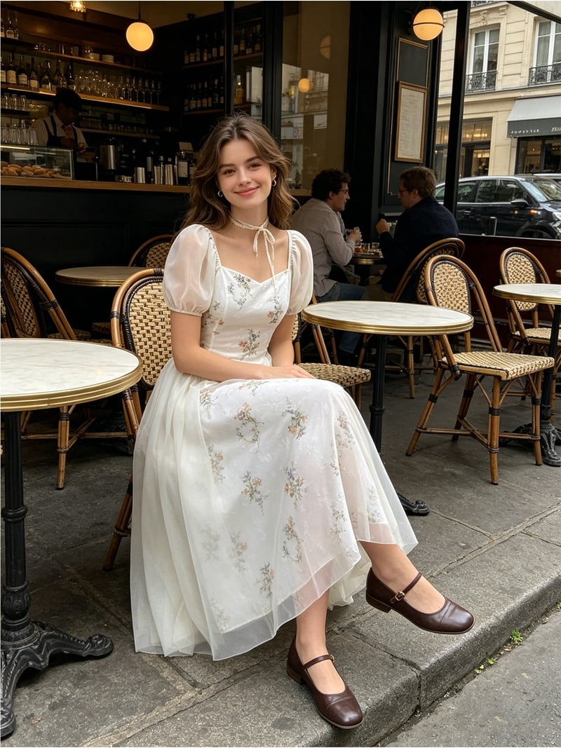 white flowy midi dress with sleeves Chablis Gathered Bust Puff Sleeve Midi Dress White