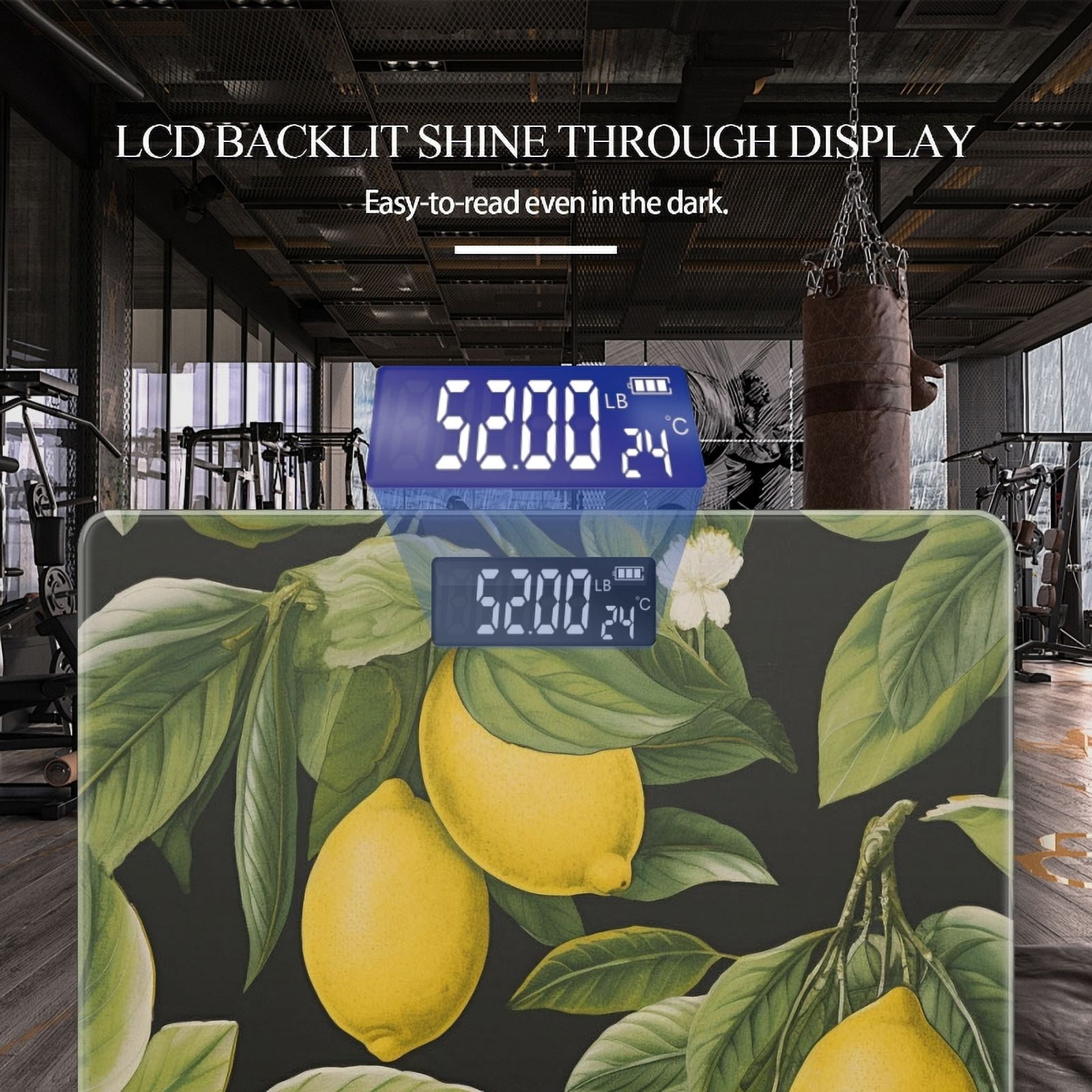 High Precision Body Weight Scale Smart Bathroom Scales with Large LCD Display(400lbs),Decorative for Bedroom-Lemon Tree With Leaves And Flowers
