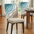 thumbnail image 4 of Abstract Geometric Dining Chair Back Cover Only, Teal Brown Gradient Waves Beach Linen Textured Chair Back Covers Set of 6, Removable Washable Slipcovers for Dining Room, Wedding & Holiday Decoration, 4 of 9