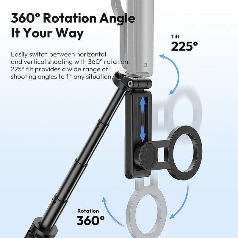 2025 4-in-1 Magnetic Selfie Stick with Tripod & Wireless Remote – 360° Rotating Phone Holder, Portable Travel Selfie Stick for iPhone Android Smartphones