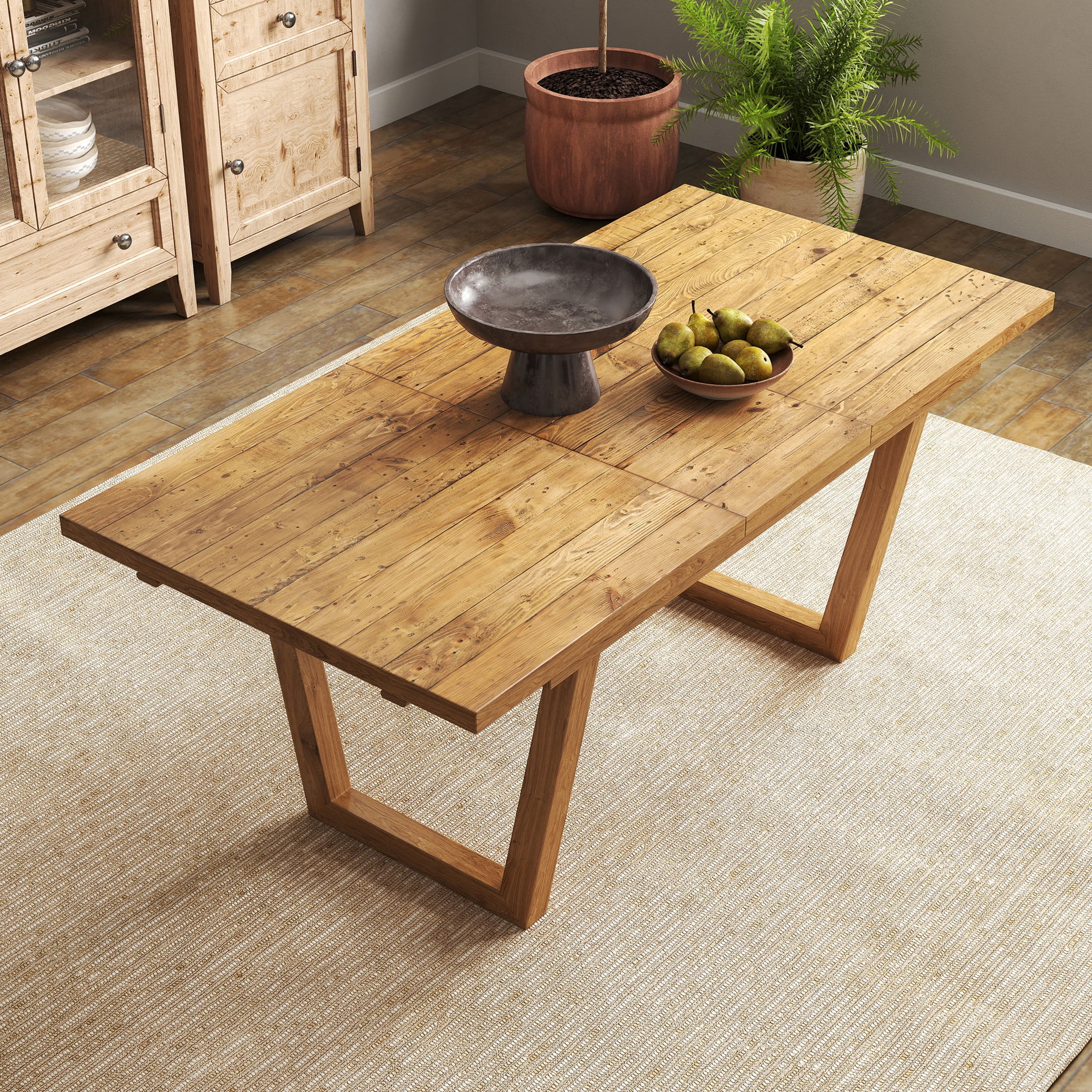 Guyou 55"-71" Extendable Dining Table, Farmhouse Rectangular Kitchen Table for 6-8 People, Solid Wood Rustic Dinner Table for Kitchen Dining Room, Walnut