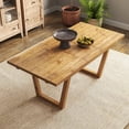 thumbnail image 2 of Guyou 55"-71" Extendable Dining Table, Farmhouse Rectangular Kitchen Table for 6-8 People, Solid Wood Rustic Dinner Table for Kitchen Dining Room, Walnut, 2 of 10