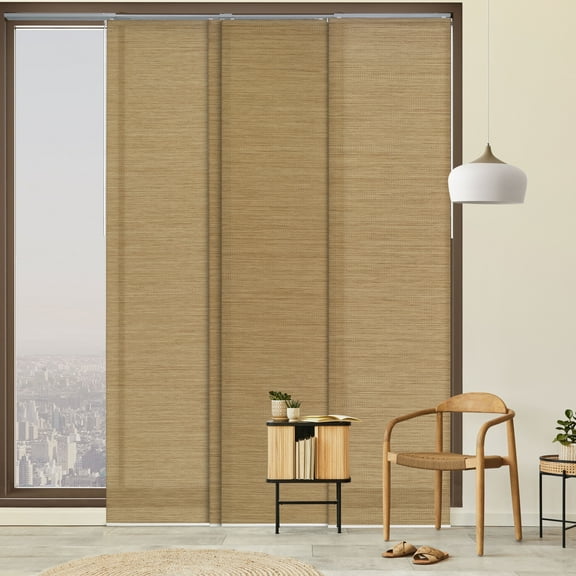 GoDear Design Adjustable Sliding Panel Track Blind 45.8"- 86" W x 96" H, Vertical Blinds, Light Filtering, Pecan