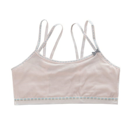 

Puberty Young Girls Breathable Mesh Training Bra Double Layer Strappy Cotton Cami Crop Top Sweet Bow Wirefree Bralette