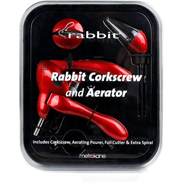Metrokane Wine Rabbit Corkscrew with Houdini Aerating Pourer Glossy Red Replacement Worm Wine