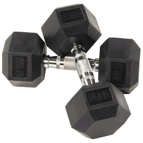 BalanceFrom Rubber Encased Hex Dumbbells, 25 lbs Pair, Black