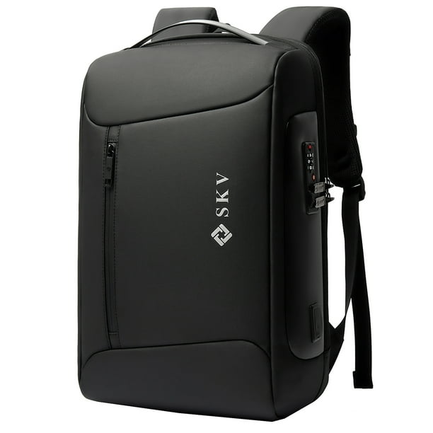 Mochila Ejecutiva Lulumm Antirrobo Equipada Resistente para Hombre y Mujer, Porta Laptop de 18 pulgadas con Puerto USB y Micro USB, Mochila de Viaje Impermeable de 25L y Cerradura de Combinación