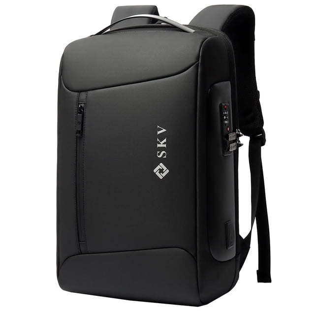 Mochila Ejecutiva Lulumm Antirrobo Equipada Resistente para Hombre y Mujer, Porta Laptop de 18 pulgadas con Puerto USB y Micro USB, Mochila de Viaje Impermeable de 25L y Cerradura de Combinación