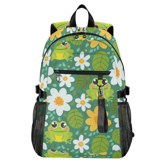 JIALIOU 14" Laptop Backpack Waterproof Airline Approved Stylish Casual Daypack for Travel Business College Work, Cute Frog Leaf Flower