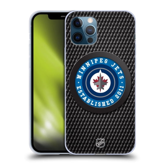 Head Case Designs Officially Licensed NHL Winnipeg Jets Puck Texture Soft Gel Case Compatible with Apple iPhone 12 / iPhone 12 Pro