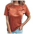 thumbnail image 2 of Abcnature Women Short Sleeve O-Neck Solid Ripped Tank Tops T-Shirts Orange L, 2 of 6
