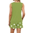 thumbnail image 7 of 2 Piece Sets for Women Summer Casual Short Sets for Women Beach Vacation Sleeveless Tank Top Square Neck Drawstring Polka Dots Travel Outfits Green XXXL, 7 of 7