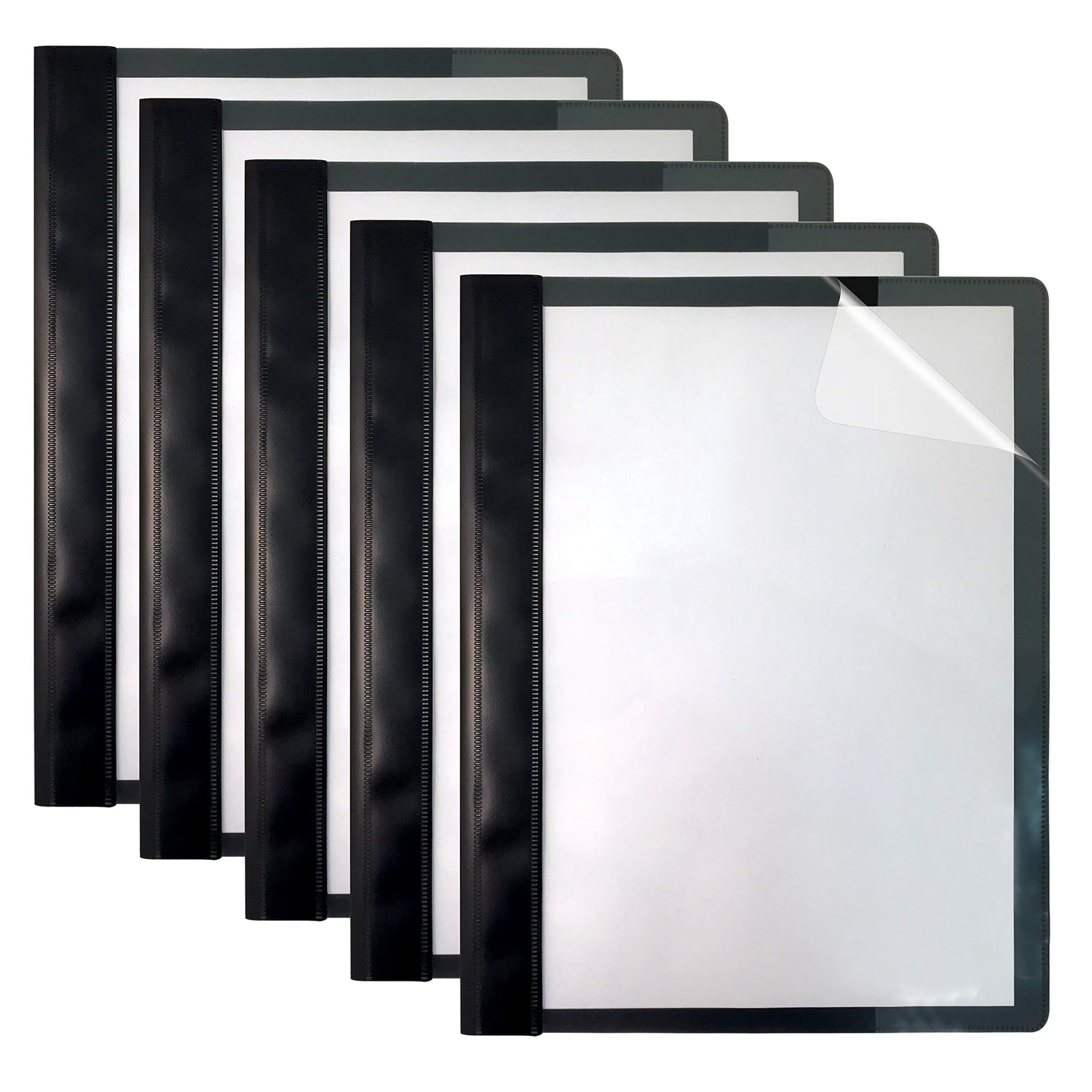 Ultra Durable Clear Front Report Covers, 25 Per Box, Letter Size, Black, Poly Back Cover, with Fasteners, Lay Flat, by Better Office Products, Box of 25