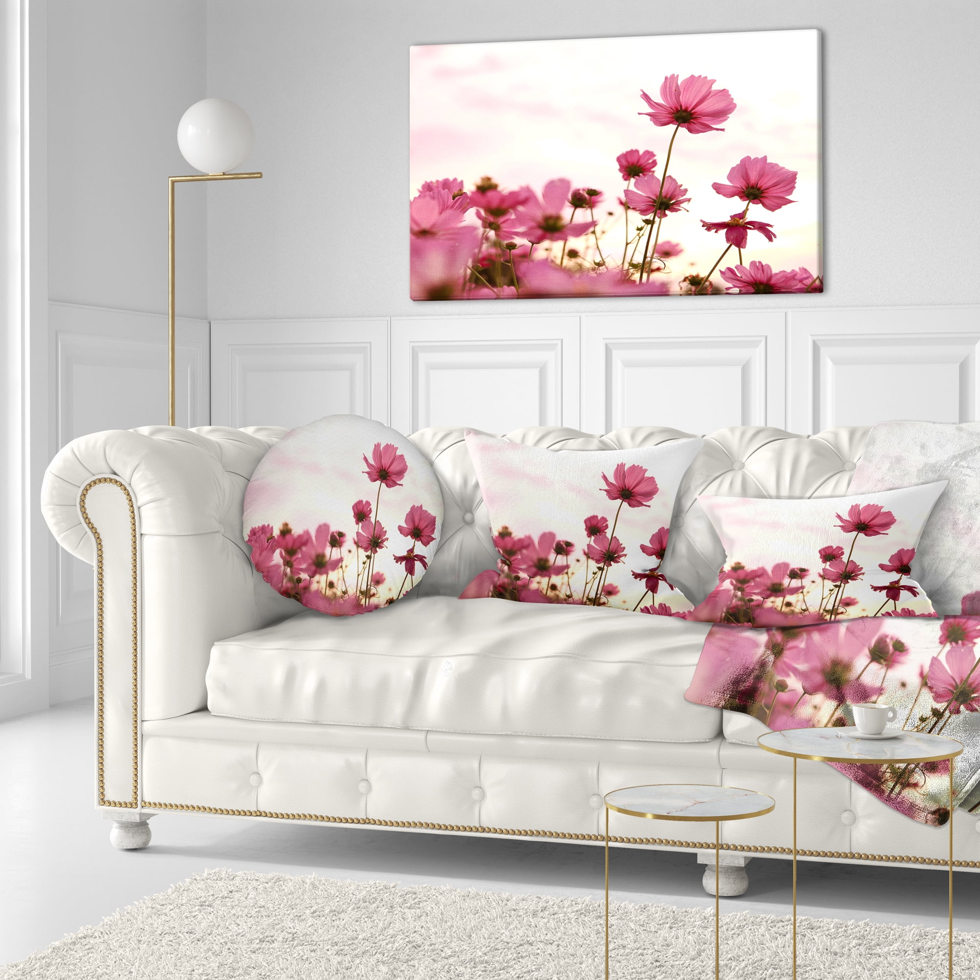Designart Cosmos Flowers Meadow At Sunset - Floral Throw Pillow - 12x20