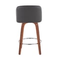 thumbnail image 5 of Lumisource Toriano Mid-Century Modern Fixed-Height Counter Stool in Walnut Wood with Square Black Footrest and Grey Faux Leather - Set of 2, 5 of 7