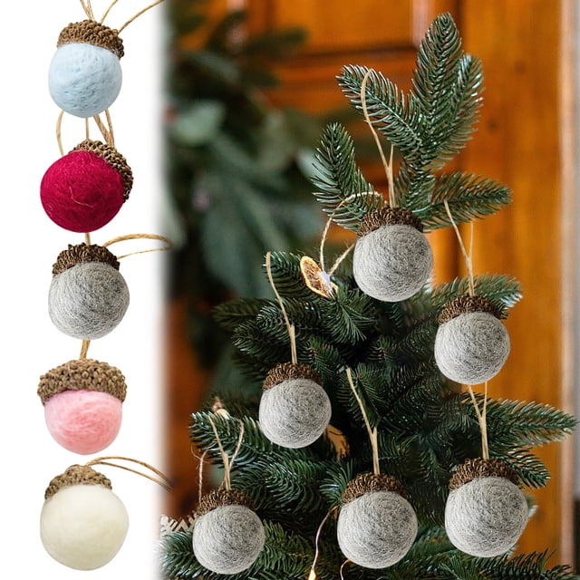 Felted Wool Acorns Ornament Set Realistic Natural Acorn Cap Handmade Christmas Tree Decoration Soft Textured Winter Decor 6pcs Hanging Pendants
