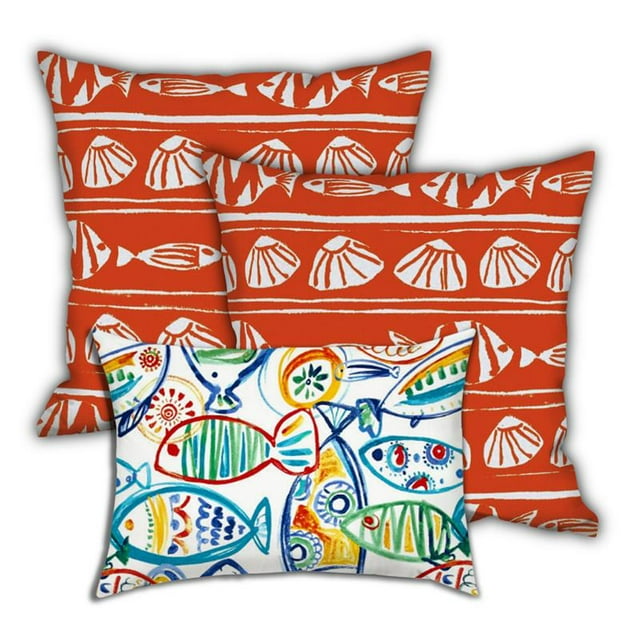 Housses de Coussin à Fermeture Éclair d'Intérieur / Extérieur - Tissu Orange (Lot de 3)