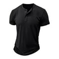 thumbnail image 3 of Defitshape Men's Cotton Henley Shirt Short Sleeve Slim Fit T Shirt Solid Basic Summer Top Cool Casual Fashion Thin Lightweight Tee Black Small, 3 of 5