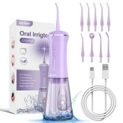 Sejoy Cordless Water Flosser Dental Teeth Cleaner, Professional 350ML Tank DIY Mode Rechargeable Dental Oral Irrigator for Home and Travel, 5 Modes Irrigate, 9 Jet Tips, Purple