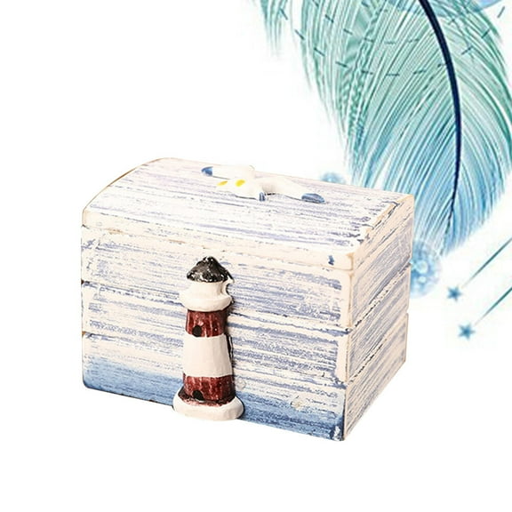 OUNONA Mediterranean Wooden Storage Box Desktop Wooden Box Jewelry Sundries Case Organizer Gift Box Candy Box (Lighthouse Pattern)