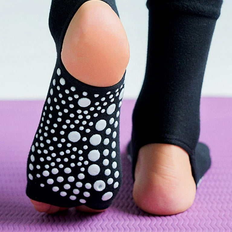 Yoga Socks Womens Toeless Non Slip Rubber Grip Heel Barre Dance Socks Black