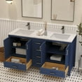 thumbnail image 6 of Ayna Decors Rooh 60 Inch Navy Blue Vanity Cabinet with Sink and Faucet in Brushed Nickel Hardware - Quartz Countertop, 6 of 10