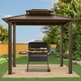 thumbnail image 6 of COBIZI 6'x8' Hardtop Grill Gazebo with Vented Double Roof, Galvanized Steel Sun & Rain Shelter, Rust-Resistant Aluminum BBQ Gazebo for Outdoor Cooking, Patio, Backyard (Dark Brown), 6 of 11