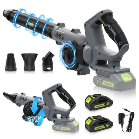 Tidymend 20V Cordless Leaf Blower with Battery and Charger, Lightweight Electric Leaf Blower for Lawn Care, Includes 2x 2.0Ah Batteries, 3 Blowing Nozzles