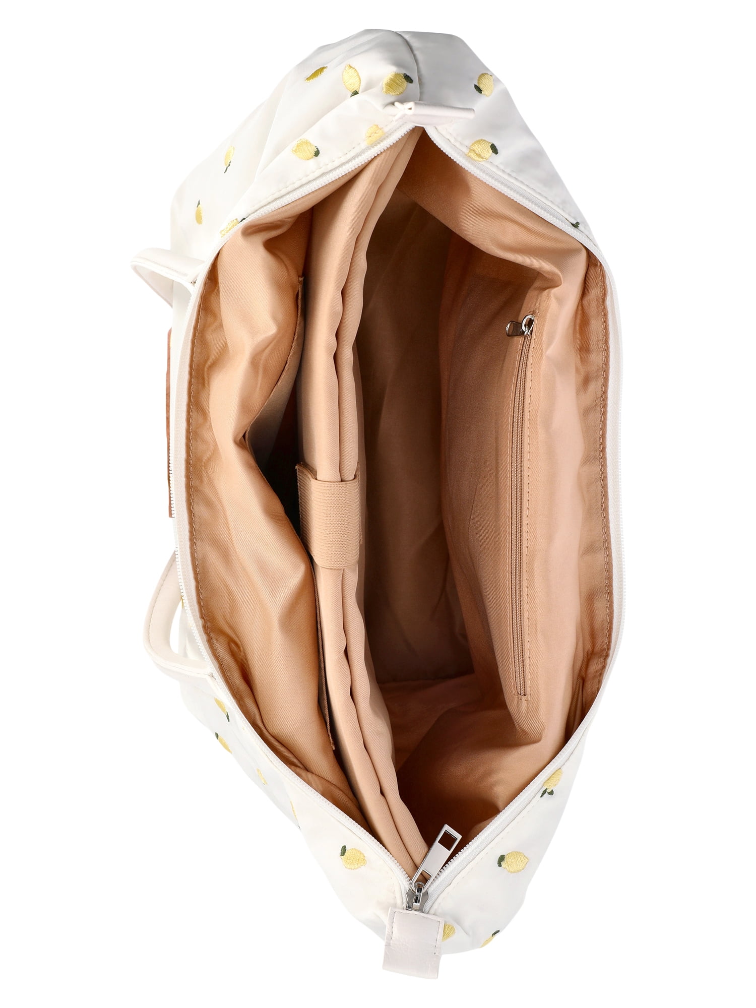 No Boundaries Women's Tote Bag, White with Lemon Embroidery