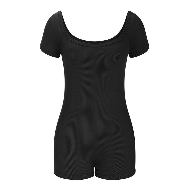 RQYYD Ribbed Knit Bodycon Short Jumpsuit Short Sleeve Scoop RQYYD Ribbed Knit Bodycon Short Jumpsuit Short Sleeve Scoop