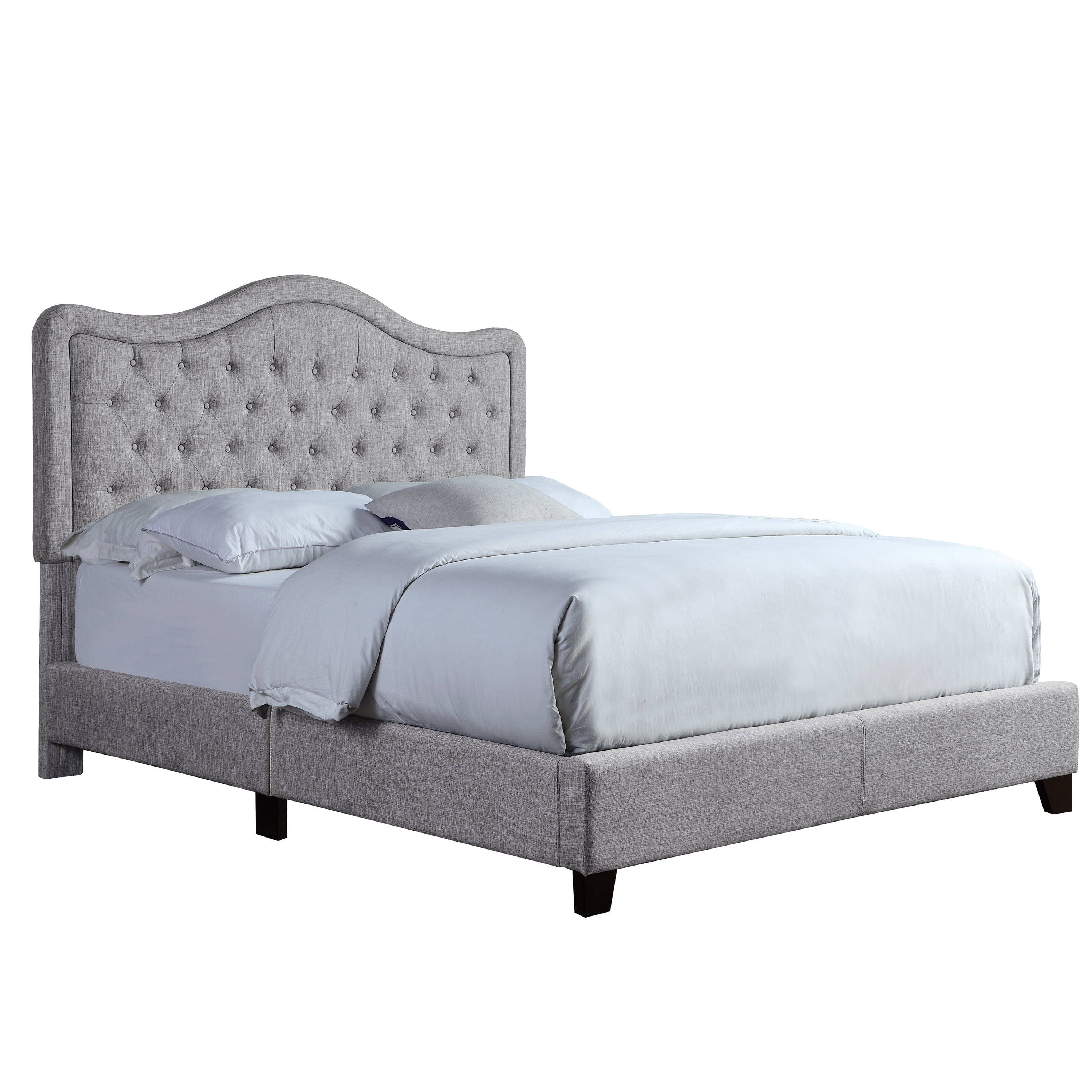 BSHTI Livingroom Modern King Size Platform Bed Frame with Upholstered Headboard and wood slats support for Livingroom, Box Spring Required