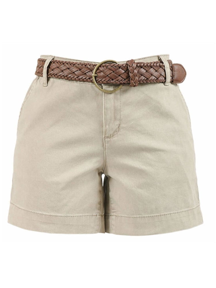 Casual Shorts with Braided Belt, Khaki 