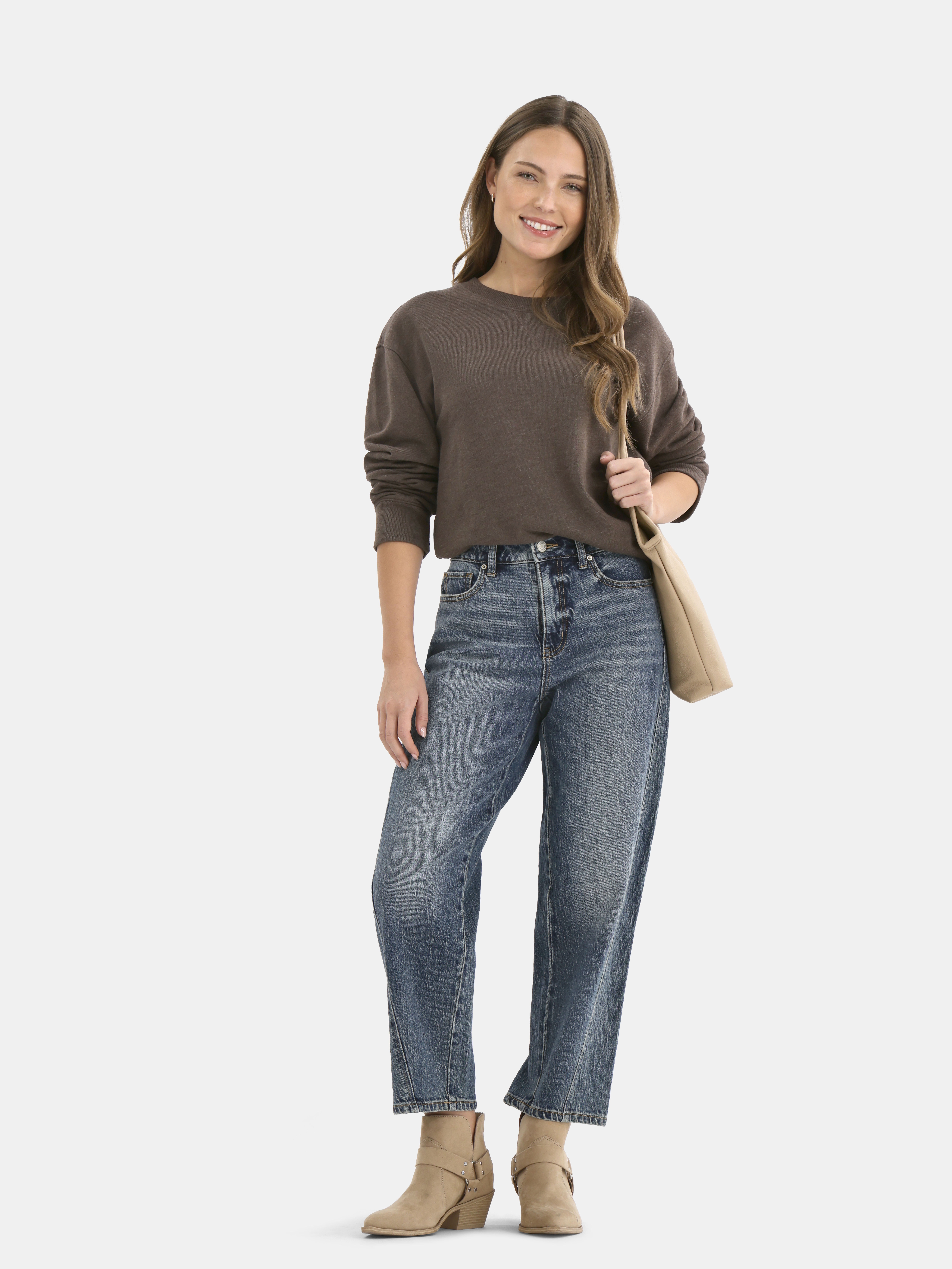 Time and Tru Women's and Women's Plus Crewneck Sweatshirt with Long Sleeves, Sizes XS-4X