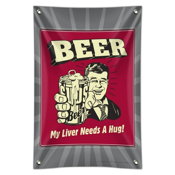 Beer My Liver Needs a Hug Funny Humor Retro Home Business Office Sign