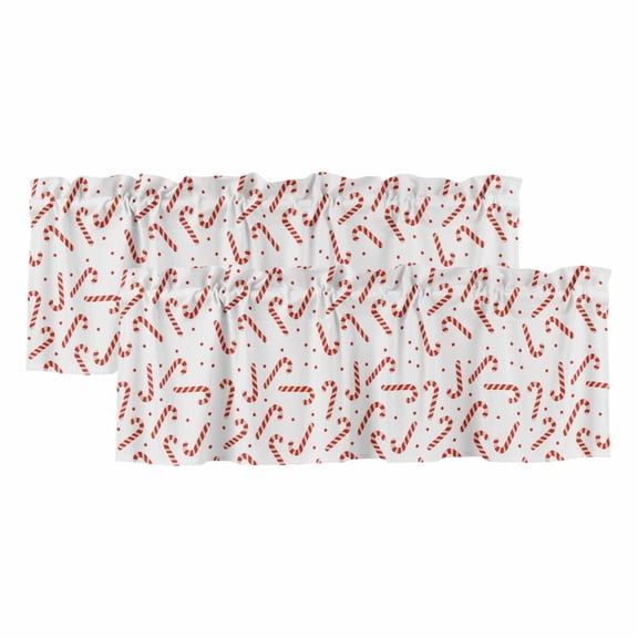 2 Pack Merry Christmas Valances for Windows Bedroom Living Room Window Treatments, Candy Cane Cartoon Xmas Holiday Rod Pocket Valance Drapes Short Kitchen Curtains Over Sink 54"x18"