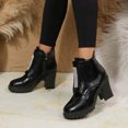 thumbnail image 6 of Ankle Boots for Women Matte Side Zip Round Toe Chunky High Heel Casual British Style Boots Black 9.5, 6 of 7
