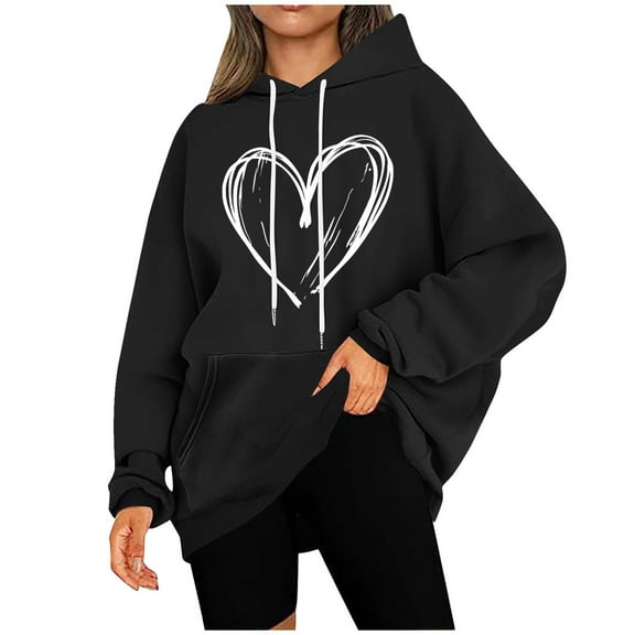 Yievot Women's Pullover Hoodie, Heart Printed Oversized Hooded Sweatshirts Trendy Jackets, Cute Hoodies Tops for Ladies