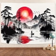 thumbnail image 5 of Japanese Red and Black Forest Tapestry, Anime Mountain Tree Sun Aesthetic Tapestry Wall Hanging for Men, Cool Asian Dark Nature Landscape Tapestries Ink Art Decor for Living Room College Dorm 40X30IN, 5 of 6