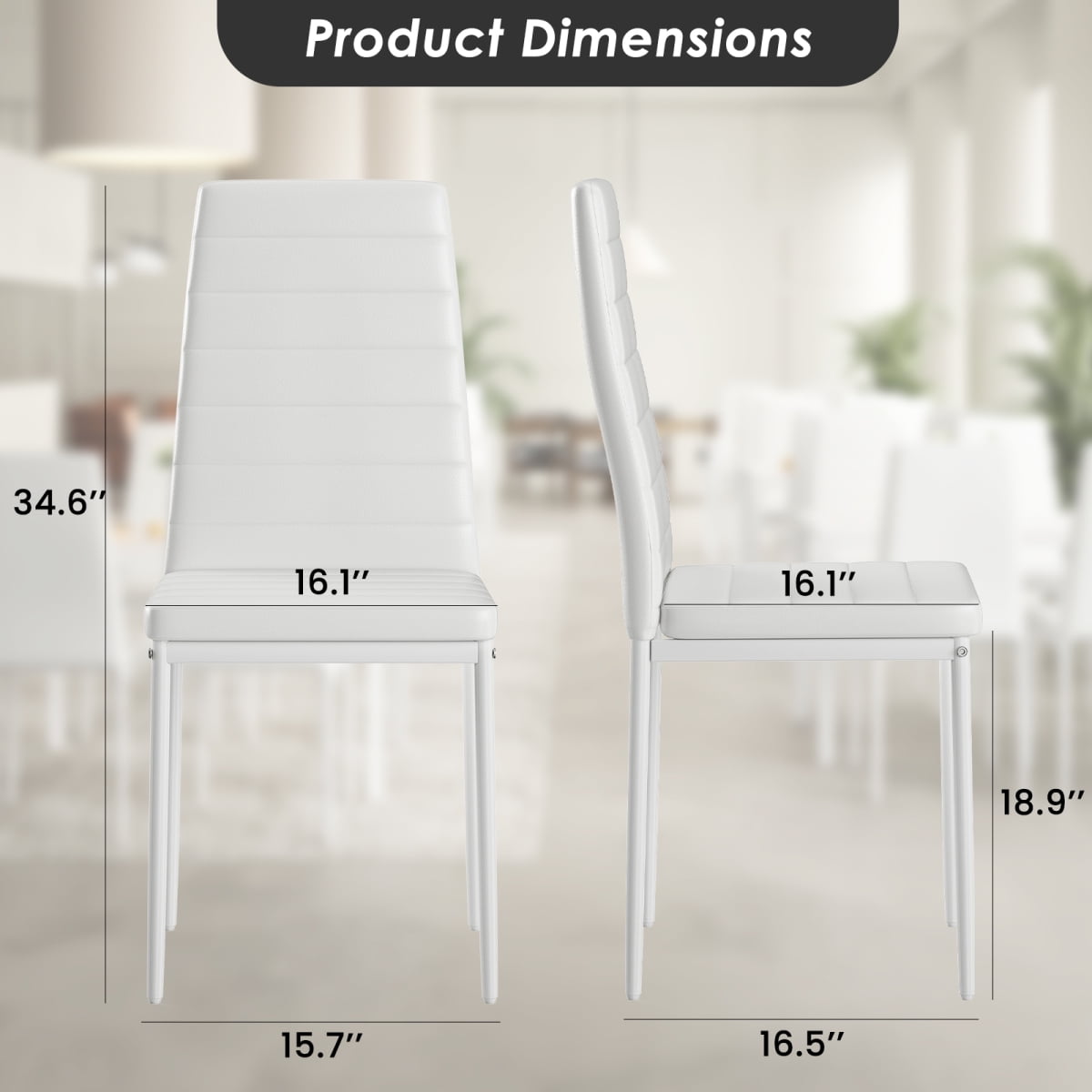 2-Pack White PU Leather Dining Chairs  Modern Upholstered Side Chairs with Sturdy Metal Frame for Kitchen & Dining Room