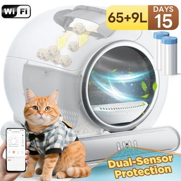 Self Cleaning Cat Litter Box w/ Safety Sensors, Automatic Litter Box, 18LB & 65L 9L Large Capacity for Multi-Cat, Litter Box w/ No Disturb Mode,15 days Travles for One Cat, Dual Way Control