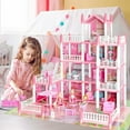 thumbnail image 6 of Cute LED Light Doll House for Girls,4-Story 11 Rooms Dollhouse with 4 Dolls Figure, Puppies,Furnitures, Accessories,  Toddler Playhouse Gift for for 3-10+ Year Old, 6 of 11