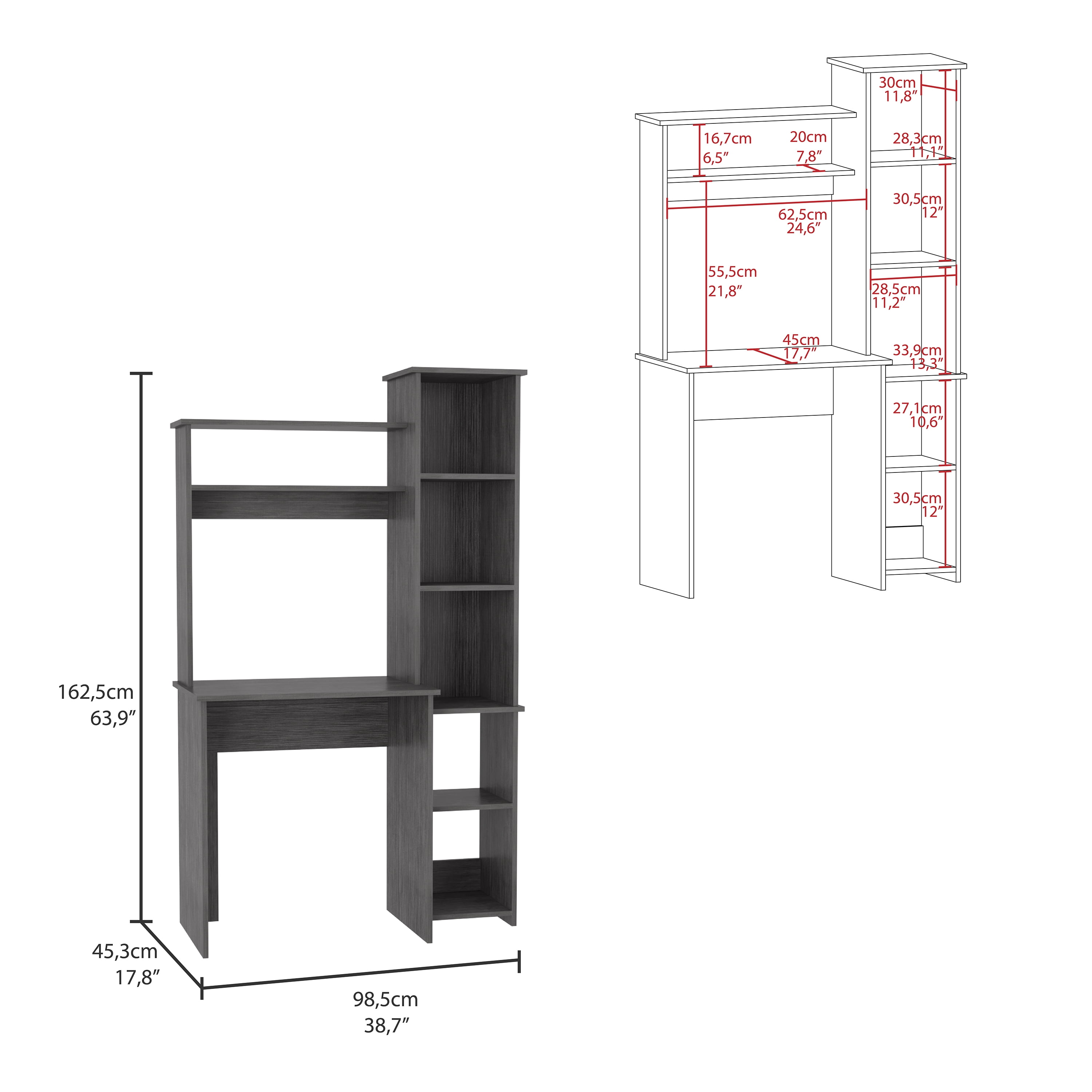 Versalles Writintg Desk, Two Superior Shelves, Five Cubbies -Smokey Oak