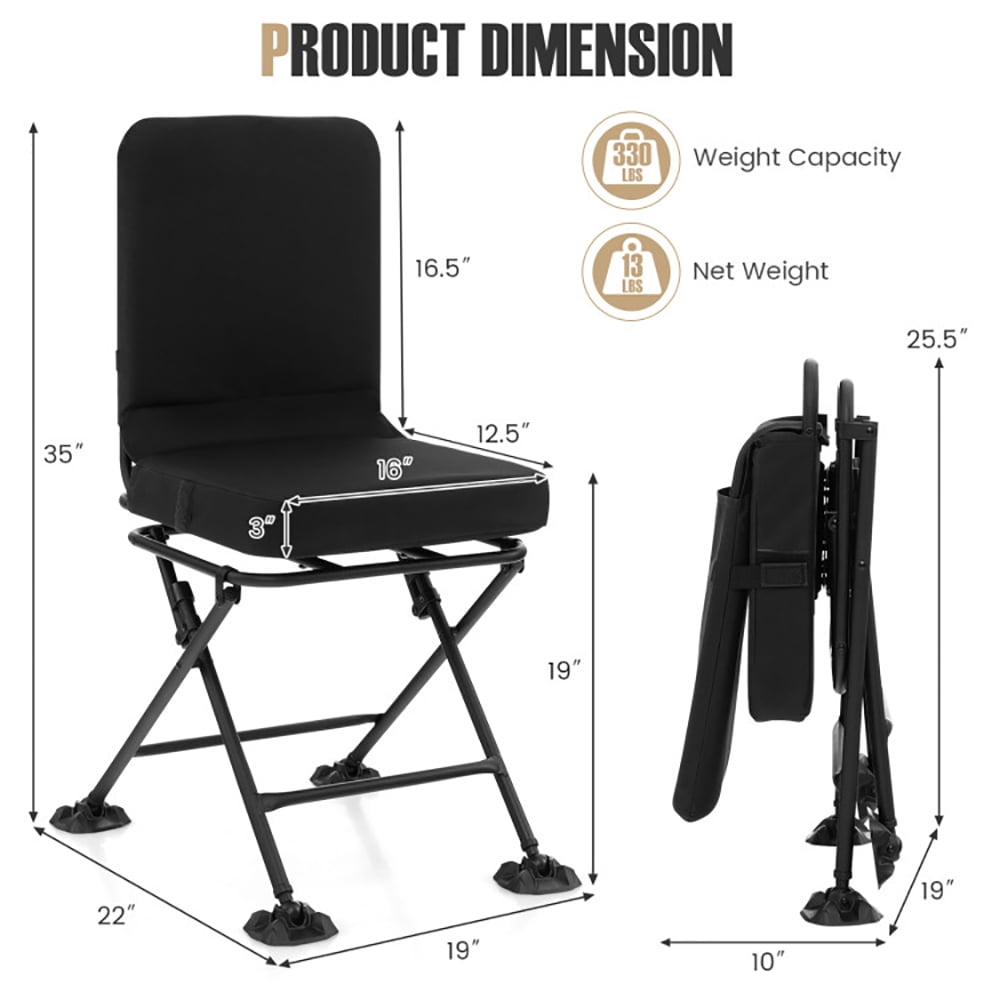 Aimee Lii Swivel Folding Chair with Backrest and Padded Cushion, Portable Chairs for Adults, Comfy Outdoor Chair, Black