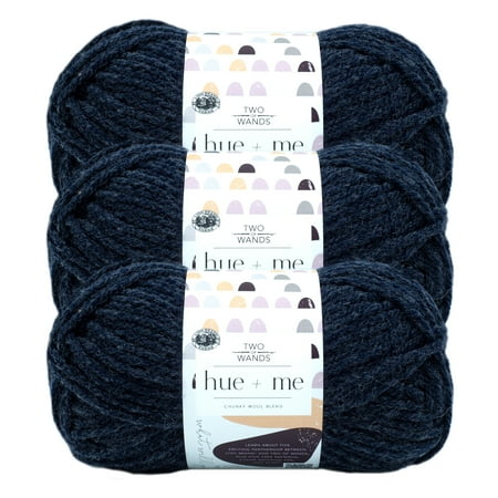 UPC: 0842093126270 | Lion Brand Yarn Two of Wands Hue + Me Peacoat Bulky Acrylic Wool Blue Yarn 3 Pack