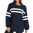 thumbnail image 3 of Women's Striped Oversized Sweatshirt, Fall Crewneck Long Sleeve Sweat Shirts Teens Casual Color Block Pullover Tops Navy L, 3 of 6